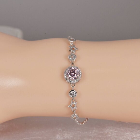 GRA Certified 1ct Pink Moissanite Bracelet 925 Sterling NWT 7" - Picture 1 of 5